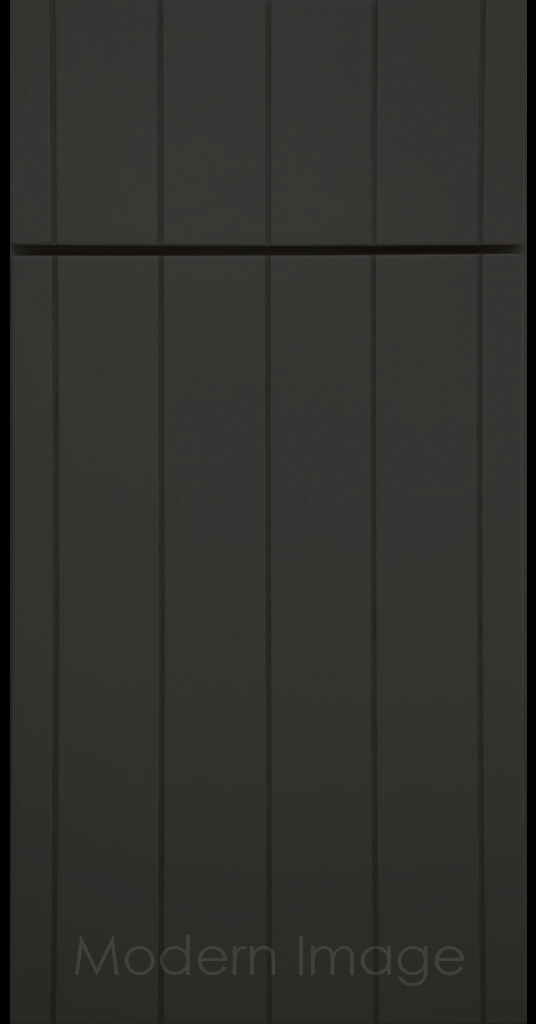 Brooklyn Flat-Panel Cabinet Door with 5 evenly spaced Vertical Grooves, Iron Ore color.